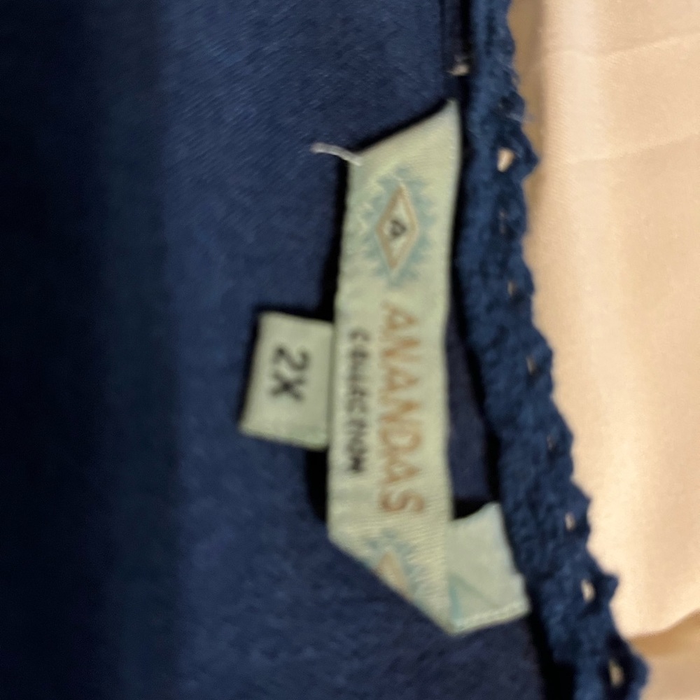 Sweet 2X Summer Dress by Anandas. Navy Blue with light blue stretch embroidery. - Picture 3 of 3